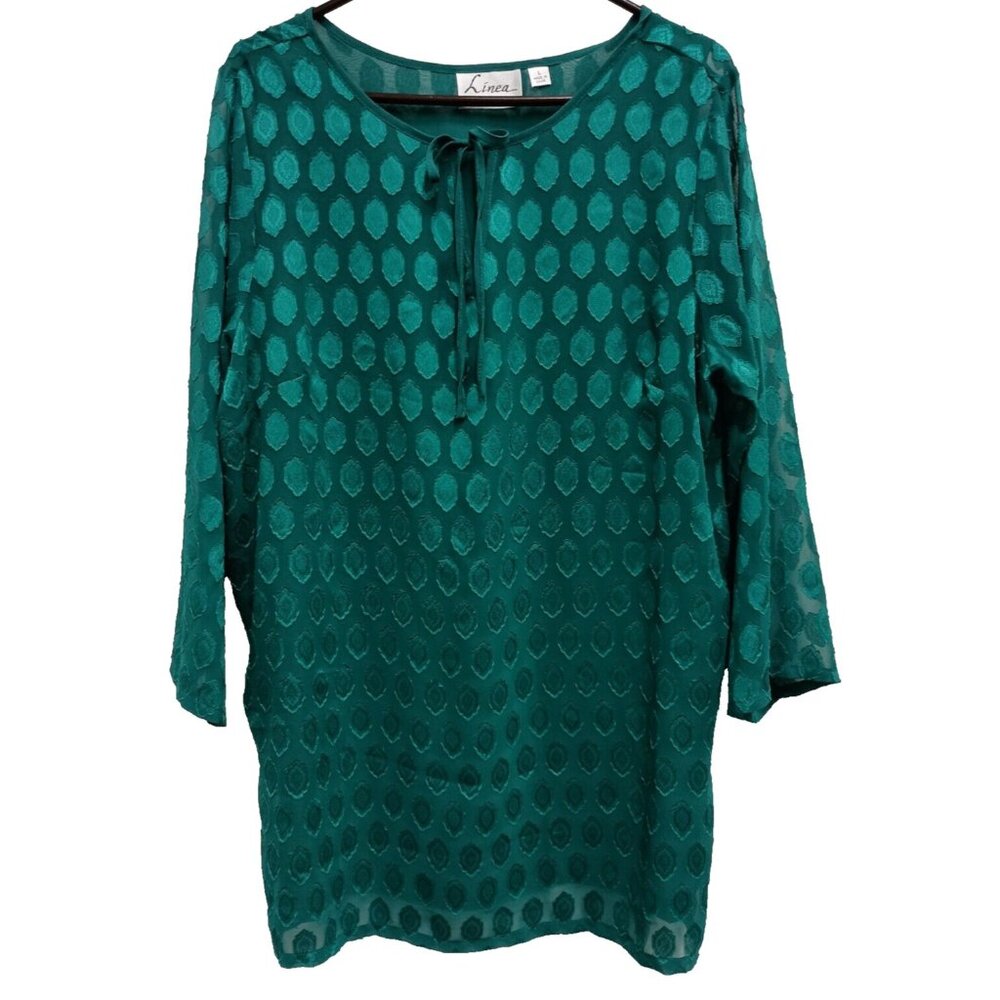 Linea by Louis Del'Olio Womens Blouse Top Large Kelly Green Burnout Polka‎ Dot